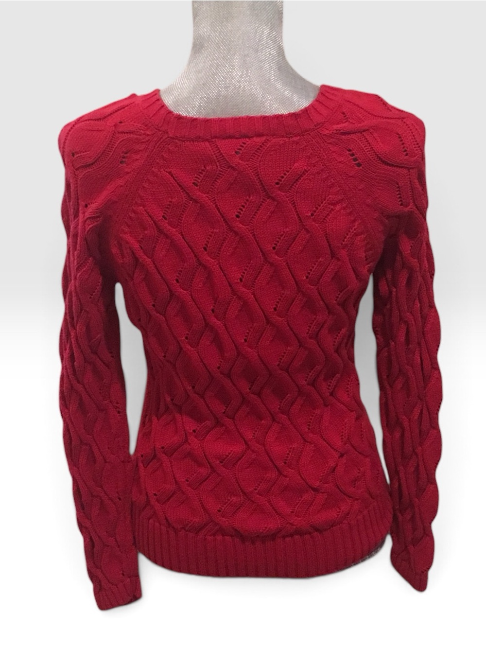 Petite Sophisticate red cable knit sweater - Picture 3 of 4